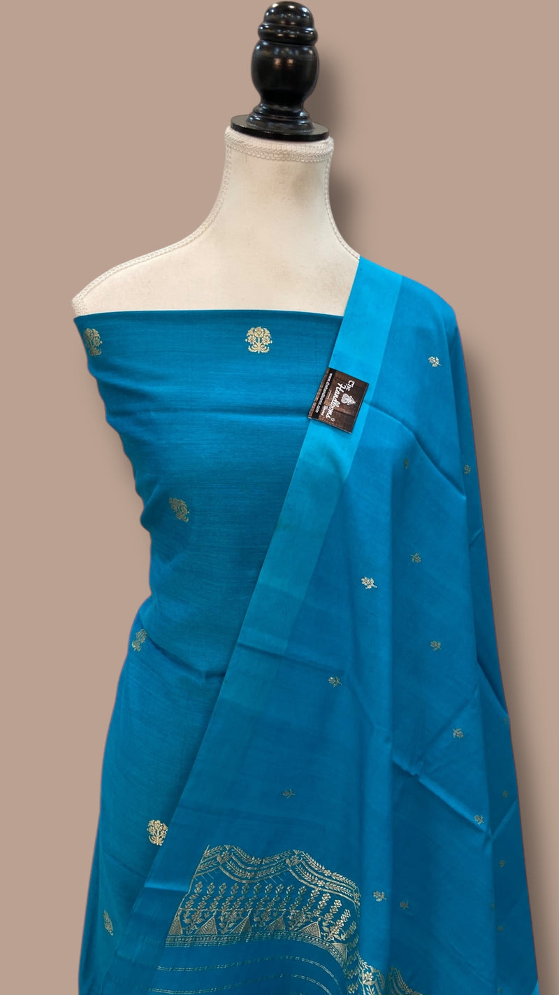 Pure Moonga Silk Banarasi Handloom Dress material - All Over Kadua Motifs With Silk Dupatta - The Handlooms