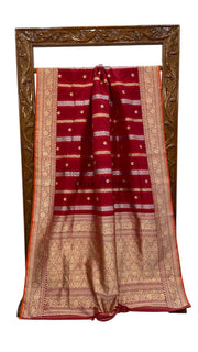 Pure Katan Silk Banarasi Handloom Saree - All over soona roopa Kadua stripe - The Handlooms