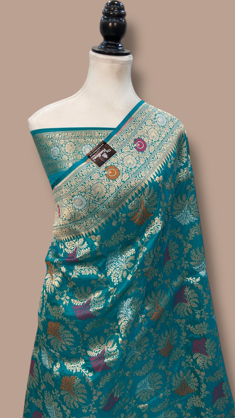 Pure Katan Silk Banarasi Handloom Saree - All over Jaal work With Meenakari - The Handlooms