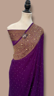 Khaddi Georgette Handloom Banarasi Saree with Handwork: Gota Patti, Zardozi, Diamond Chain, Katdana, and Abla Detailing - The Handlooms