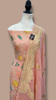 Khaddi Georgette Banarasi Dress material with Meenakari - The Handlooms