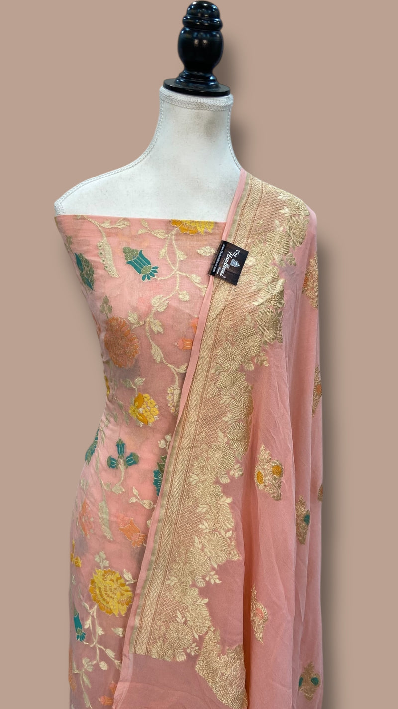 Khaddi Georgette Banarasi Dress material with Meenakari - The Handlooms