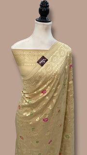 Moonga Georgette Handloom Banarasi Saree - All Over Jaal Work With Meenakari - The Handlooms