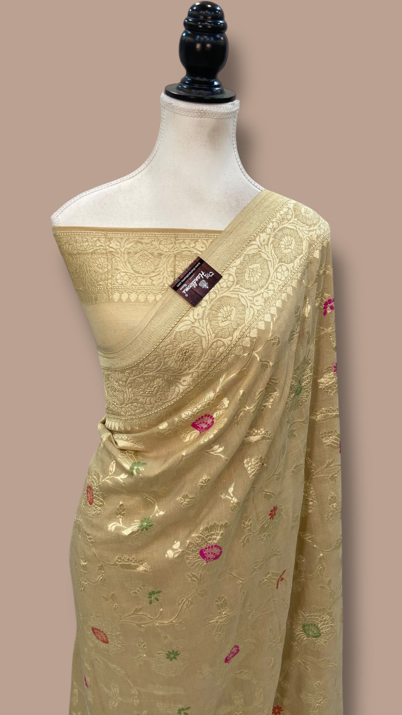 Moonga Georgette Handloom Banarasi Saree - All Over Jaal Work With Meenakari - The Handlooms