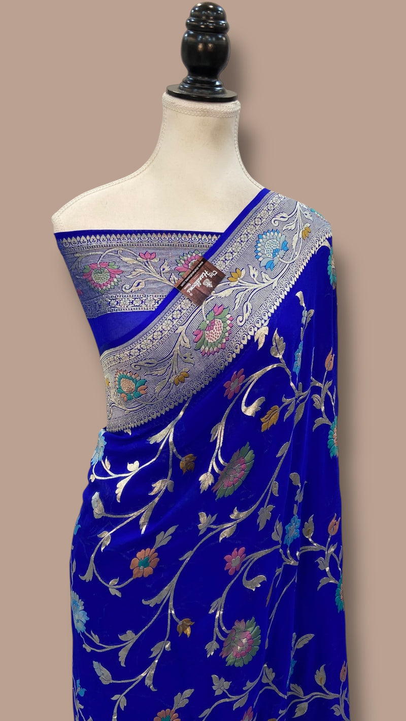 Pure Khaddi Georgette Handloom Banarasi Saree - All over Jaal Work With Meenakari - The Handlooms