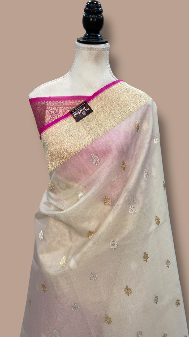 Pure Kora Handloom Banarasi All Over Kadua Motifs Saree - The Handlooms