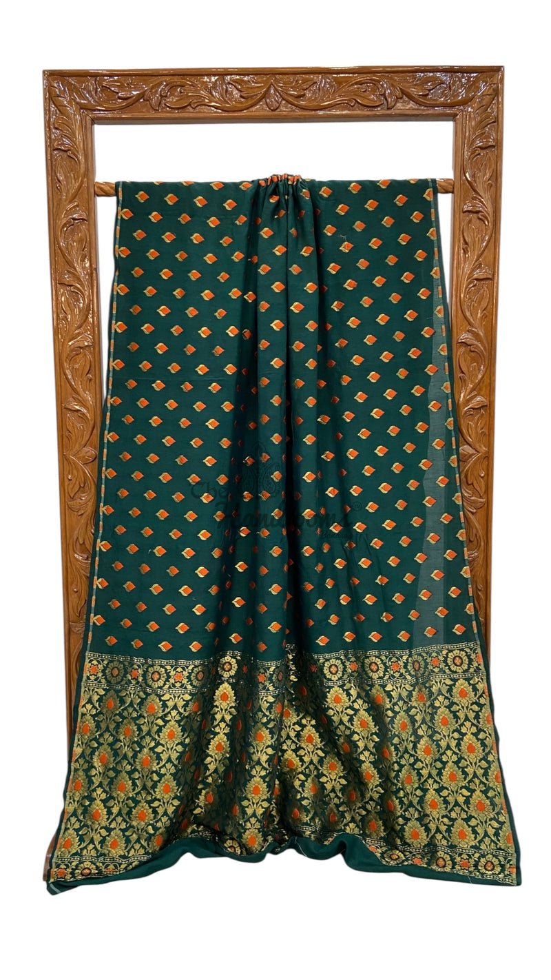 Moonga Georgette Handloom Banarasi Saree - All Over Jaal Work With Meenakari - The Handlooms