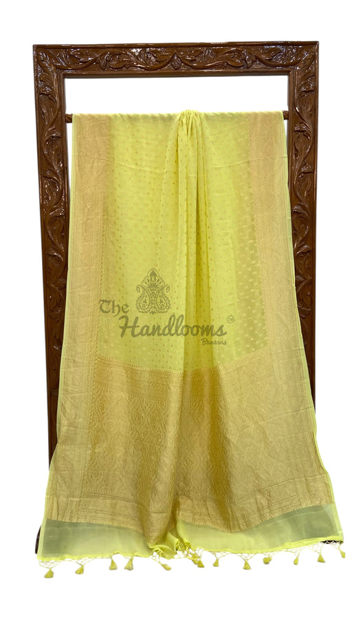 Pure Khaddi Georgette Handloom Banarasi Saree - Gold Zari - The Handlooms