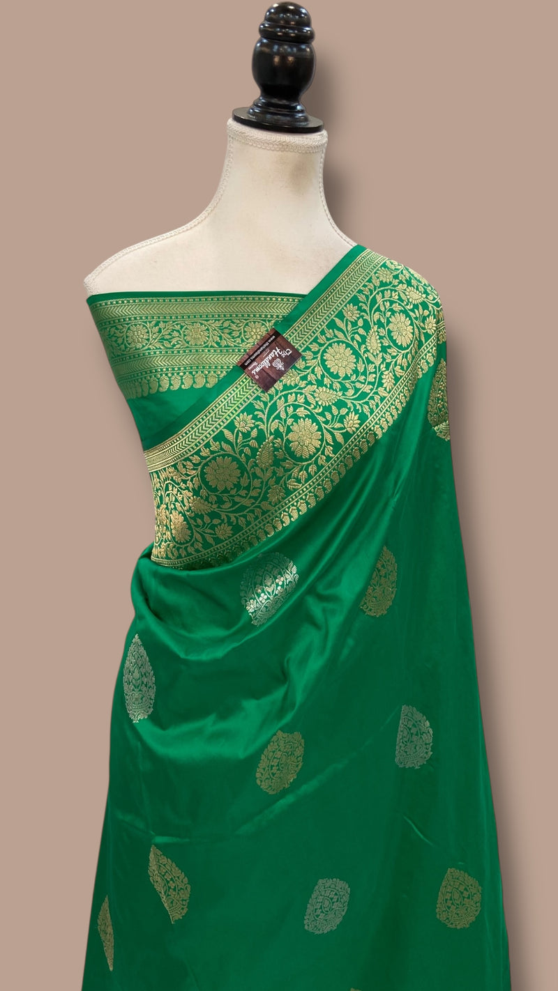 Pure Katan Silk Banarasi Handloom Saree - All Over Sona Roopa Kadua Boota - The Handlooms