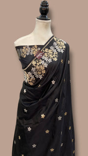 Nita Ambani in Black Pure Katan Silk Banarasi Handloom Saree - All Over Sona Roopa Motifs - The Handlooms
