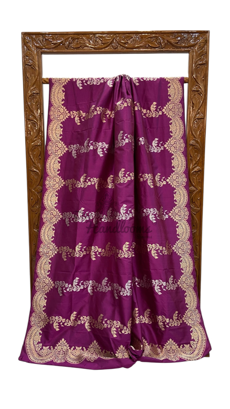 Pure Katan Silk Banarasi Handloom Saree - All over soona roopa  Kadua stripe - The Handlooms