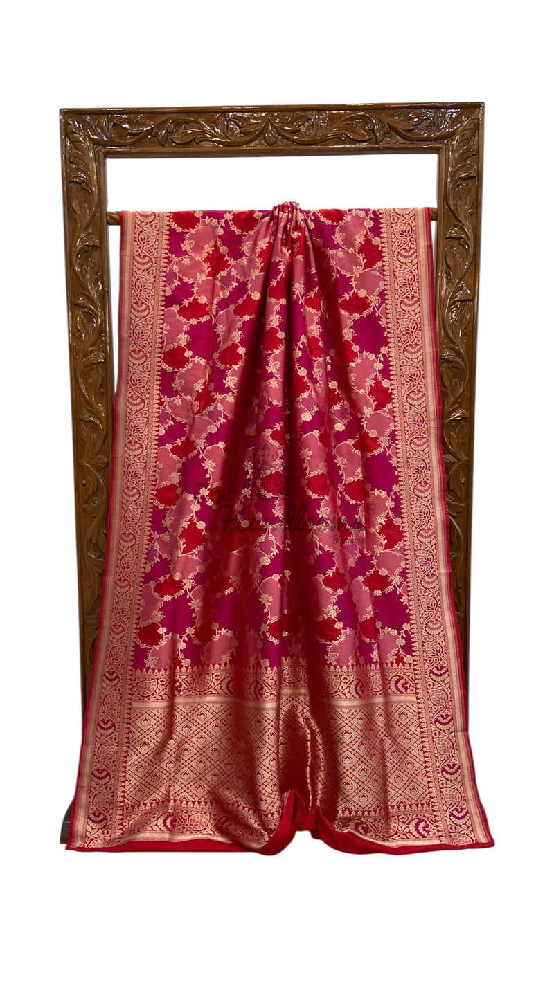 Multicolor Pure Katan Silk Banarasi Handloom Saree - All over Jaal Work With Rangkart - The Handlooms