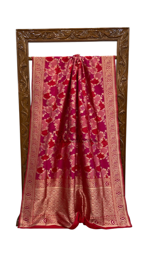 Multicolor Pure Katan Silk Banarasi Handloom Saree - All over Jaal Work With Rangkart - The Handlooms