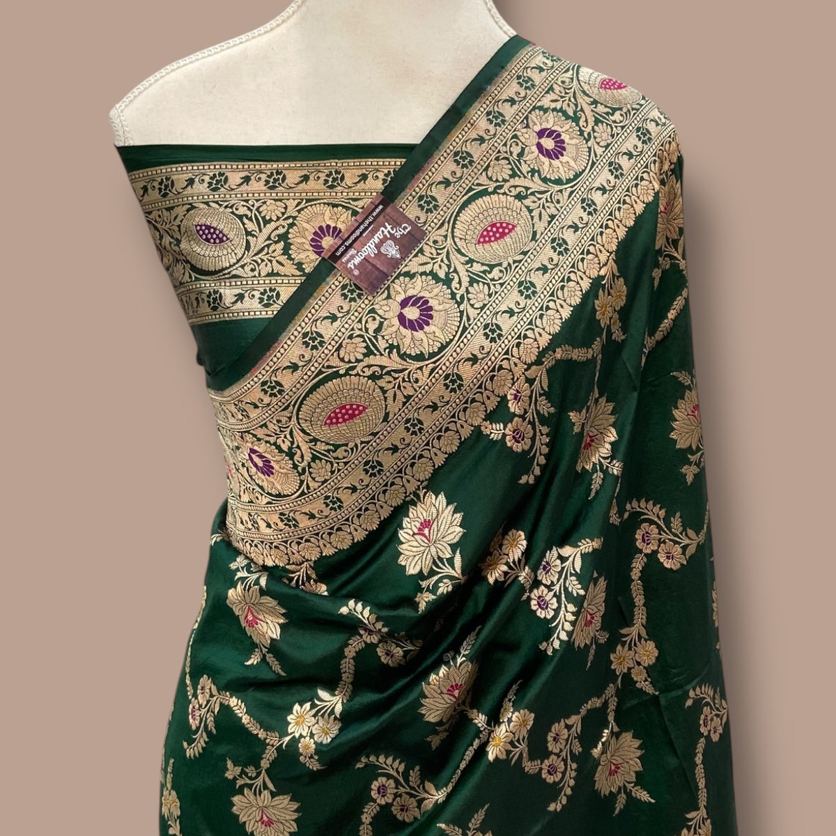 Pure Katan Silk Banarasi Handloom Saree - All over Jaal work - With Meenakari main image 0