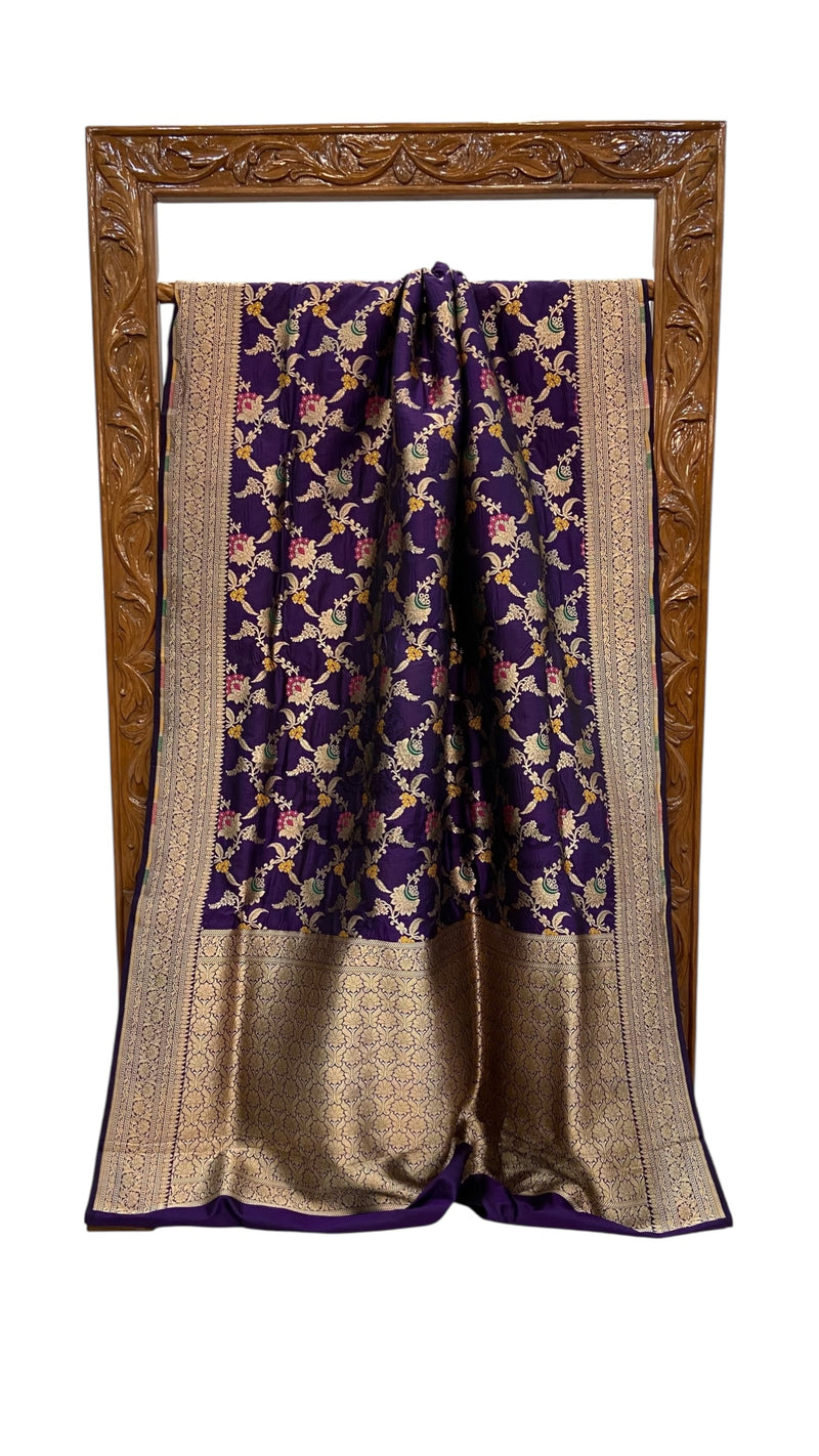 Pure Katan Silk Banarasi Handloom Saree - All Over Jaal Work - With Meenakari - The Handlooms