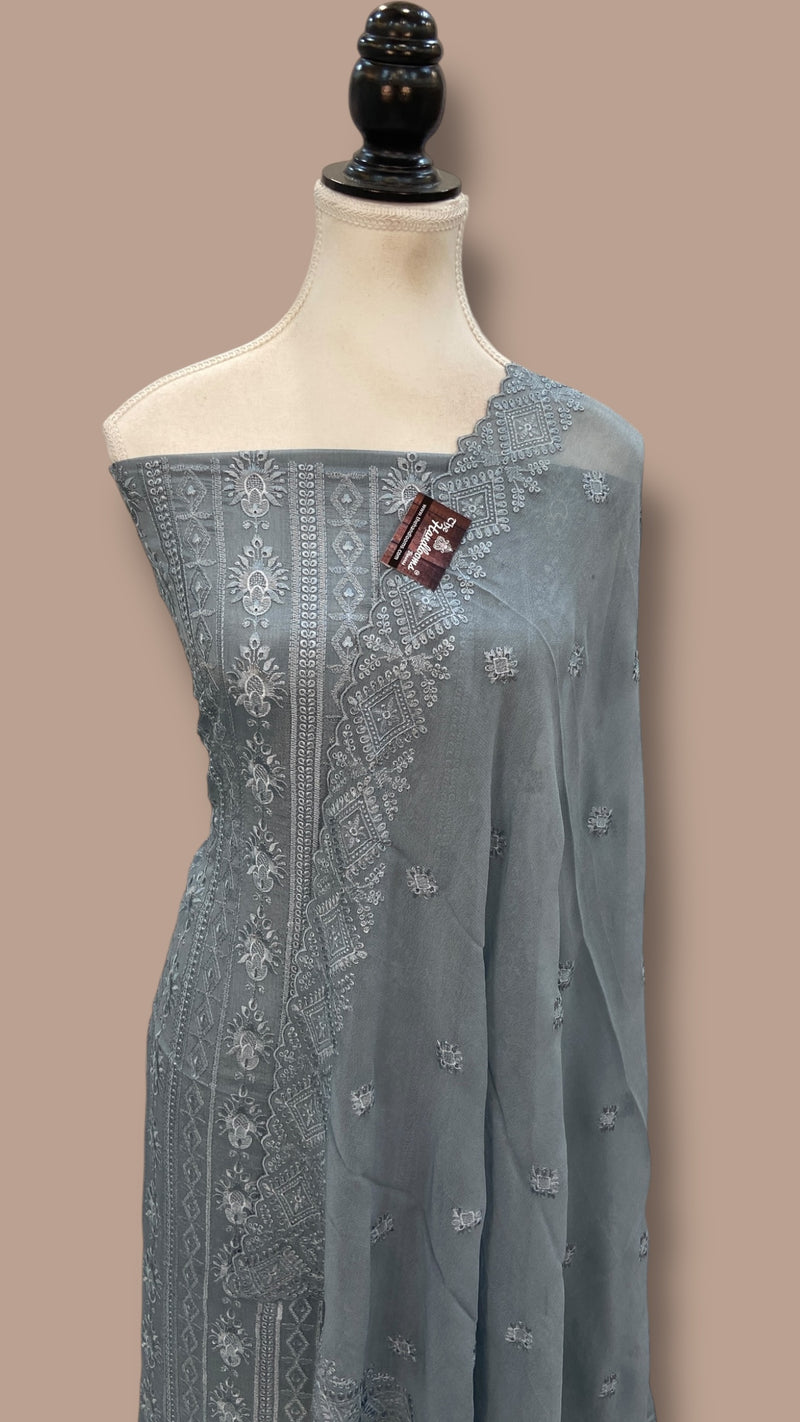Pure Georgette Banarasi Chikankari Dress Material - The Handlooms