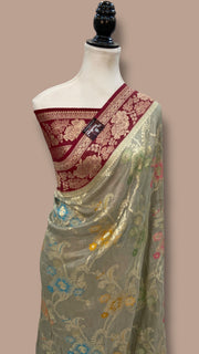 Tussar Georgette Handloom Banarasi Saree - All Over Jaal work With Meenakari - The Handlooms