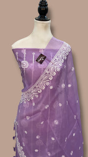 Pure Organza Chikankari Handloom Banarasi Dress Material - The Handlooms