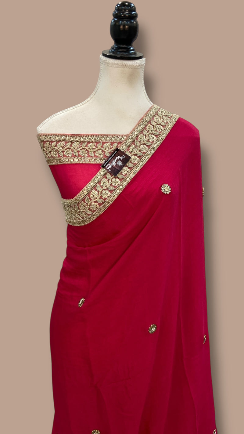 Pure Georgette Handloom Banarasi Saree with Handwork Lace - The Handlooms
