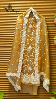 Pure Organza Chikankari Handloom Banarasi Dress Material - The Handlooms