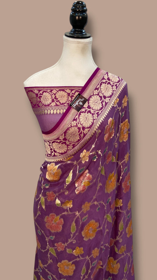 Pure Khaddi Georgette Banarasi Saree -  water zari - The Handlooms