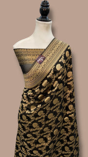 Black Georgette Banarasi Saree - The Handlooms