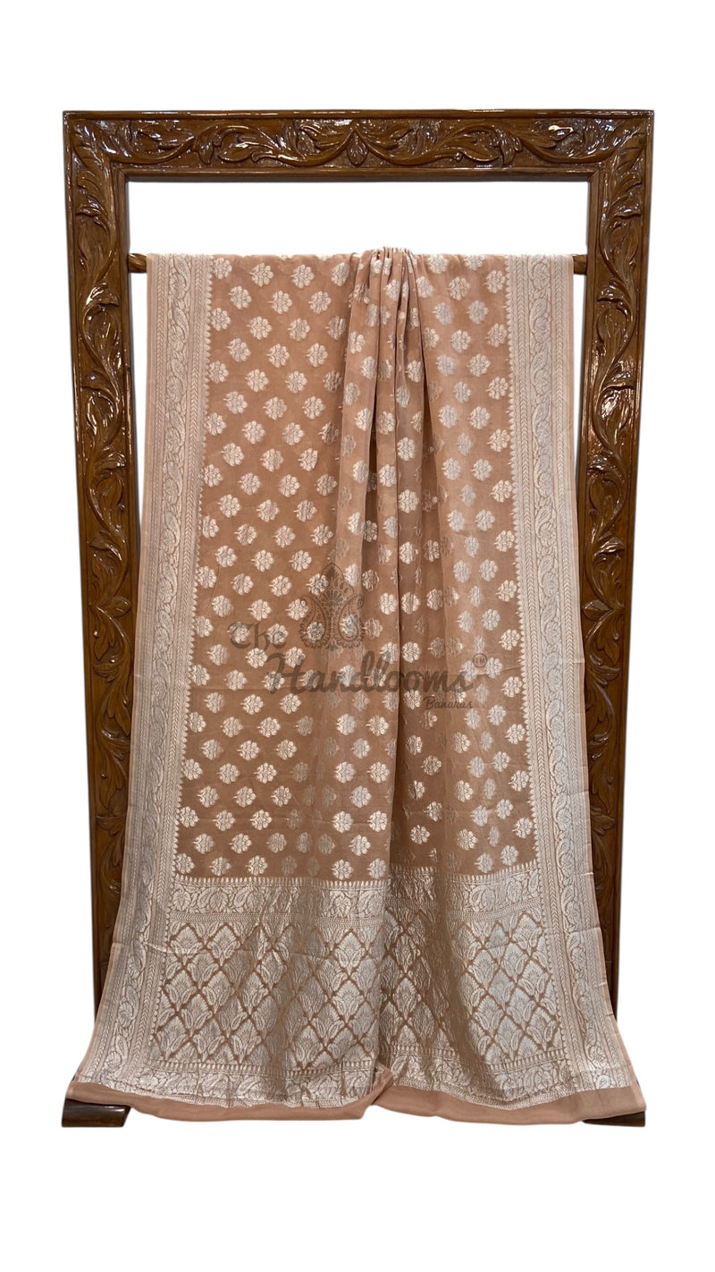 Pure Khaddi Georgette Banarasi Saree Silver Zari - The Handlooms