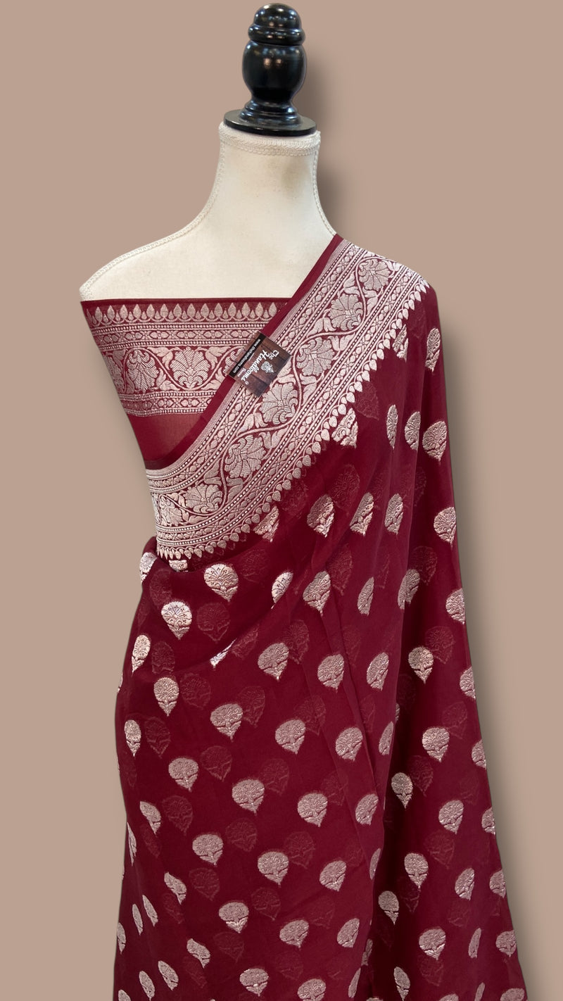 Pure Khaddi Georgette Banarasi Saree Silver Zari - The Handlooms
