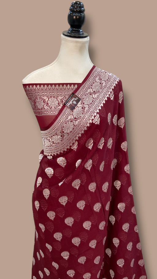 Pure Khaddi Georgette Banarasi Saree Silver Zari - The Handlooms