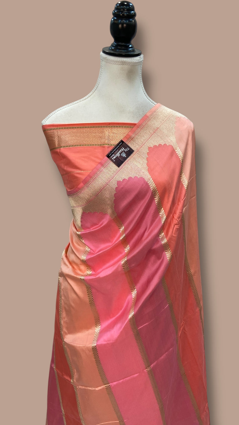Pure Katan Silk Banarasi Handloom Saree - All over Kadua stripe - The Handlooms