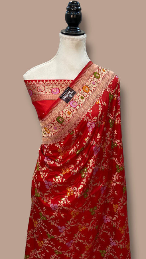 Pure Katan Silk Banarasi Handloom Saree - All over Jaal Work With Meenakari - The Handlooms