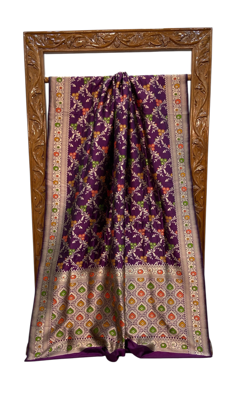 Pure Katan Silk Banarasi Handloom Saree - All over Jaal Work With Meenakari - The Handlooms