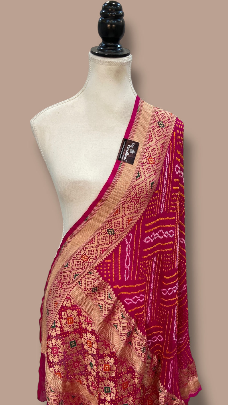 Pure Georgette Banarasi Bandhej Handloom Dupatta - The Handlooms