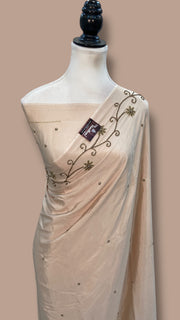 Pure Crepe Silk Handloom Banarasi Saree with Handwork - The Handlooms