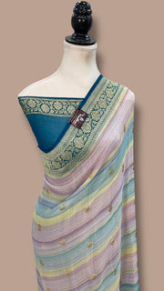 Pure Khaddi Georgette Handloom Banarasi Saree with water zari - The Handlooms