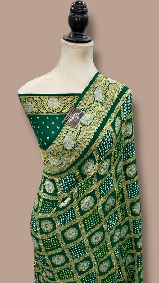 Pure Georgette Banarasi Bandhej Handloom Saree - The Handlooms