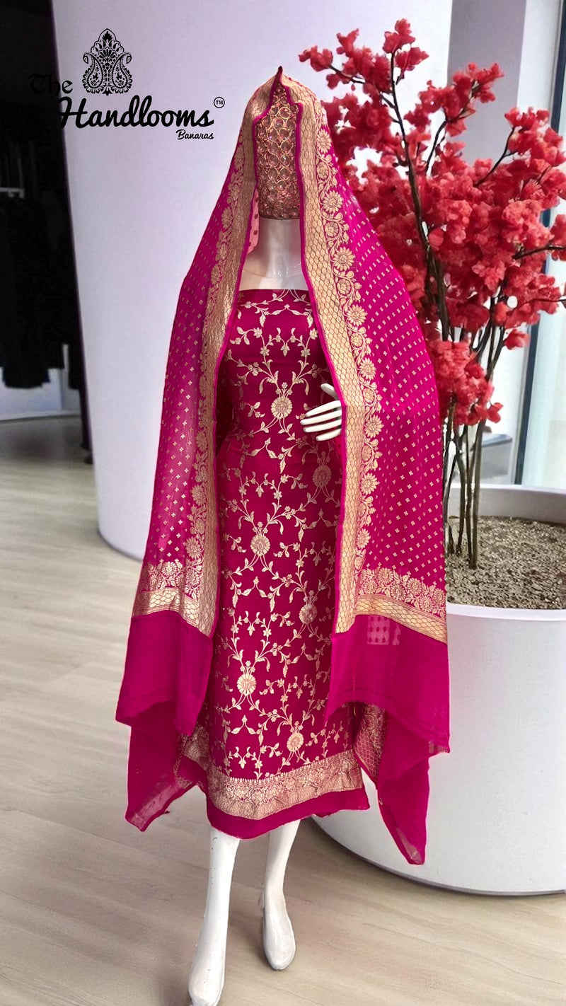 Khaddi Georgette Banarasi Dress material Water Zari - The Handlooms