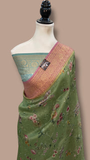 Pure Organza Handloom Banarasi Saree - Digital Print - The Handlooms