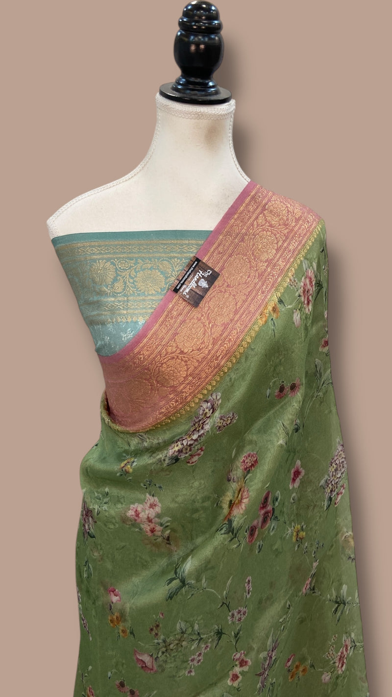 Pure Organza Handloom Banarasi Saree - Digital Print - The Handlooms