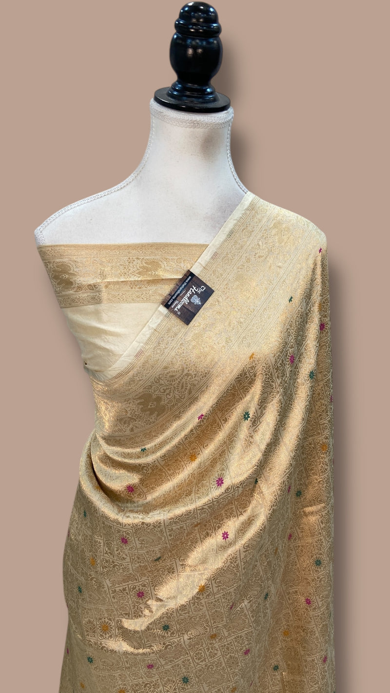 Regal Pure Katan Silk Banarasi Saree – Handwoven Tanchui Brocade with Meenakari Work - The Handlooms