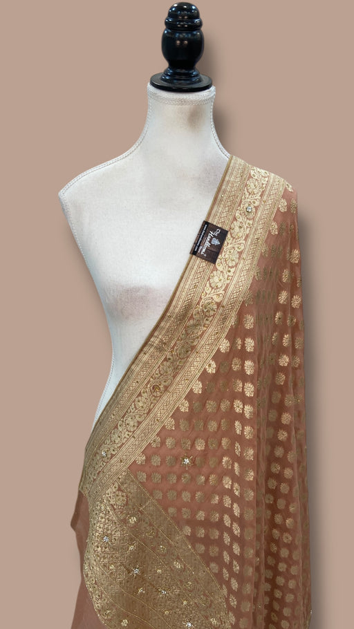 Pure Khaddi Georgette Handloom Dupatta With Zardosi Handwork - The Handlooms