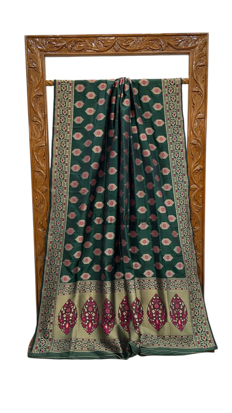 Pure Katan Jamdani Silk Handlooms Banarasi Saree - All Over Motifs - The Handlooms