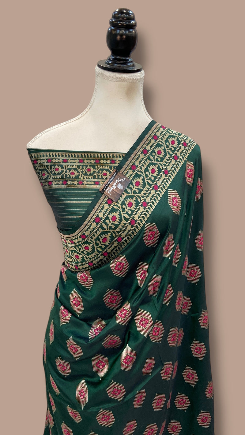 Pure Katan Jamdani Silk Handlooms Banarasi Saree - All Over Motifs - The Handlooms