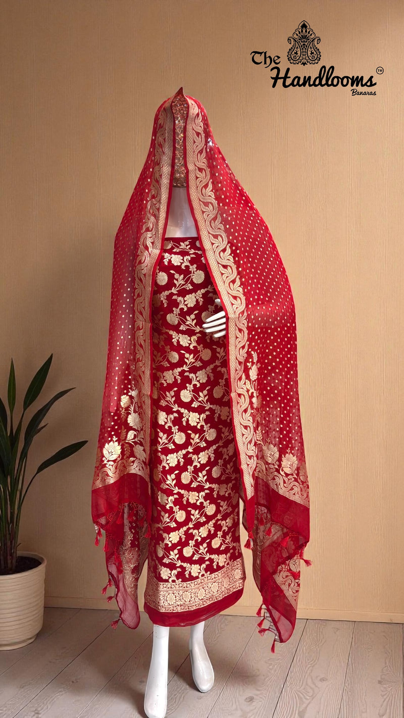 Khaddi Georgette Banarasi Dress material Water Zari - The Handlooms