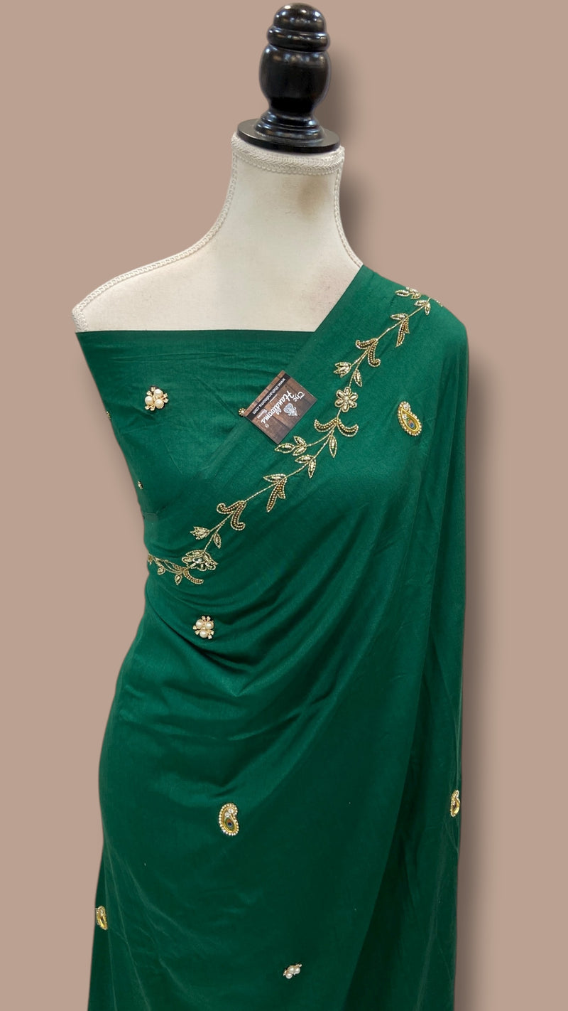 Pure Katan Chiniya Silk Handloom Banarasi Saree with Handwork - The Handlooms