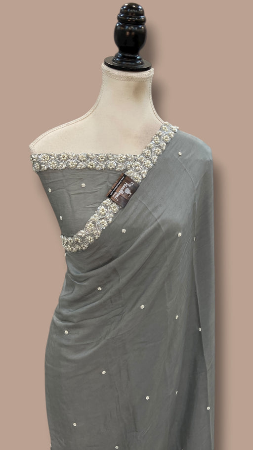 Pure Crepe Silk Handloom Banarasi Saree with Handwork - The Handlooms