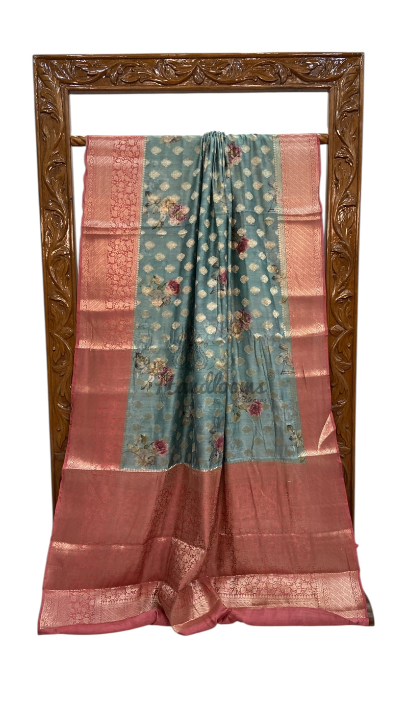 Pure Chiniya Silk Handloom Banarasi Saree Digital Print - The Handlooms