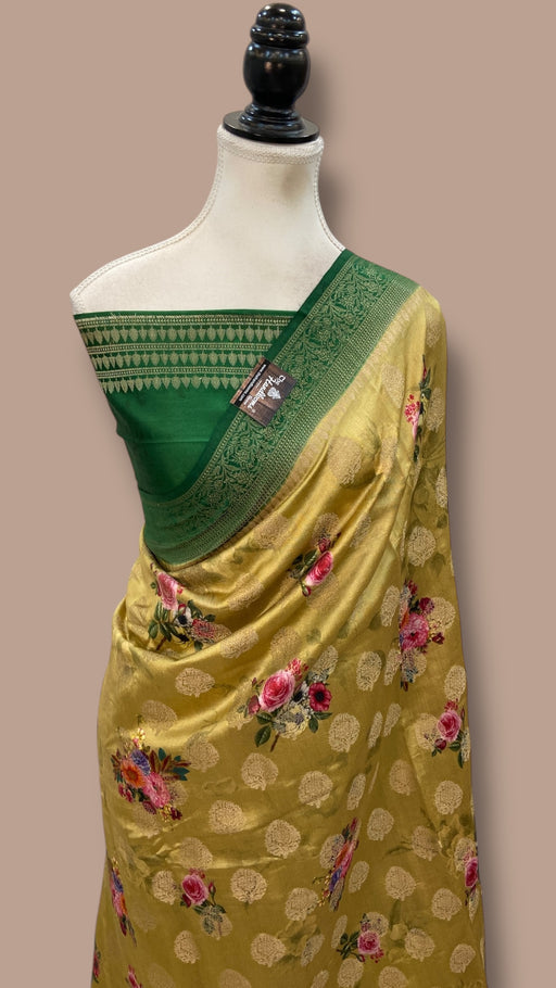 Pure Chiniya Silk Handloom Banarasi Saree Digital Print - The Handlooms