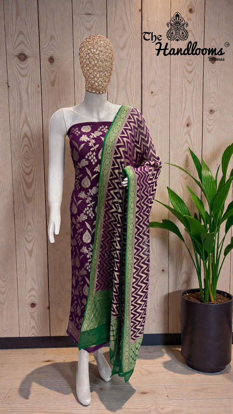 Khaddi Georgette Banarasi Dress Material Water Zari - The Handlooms