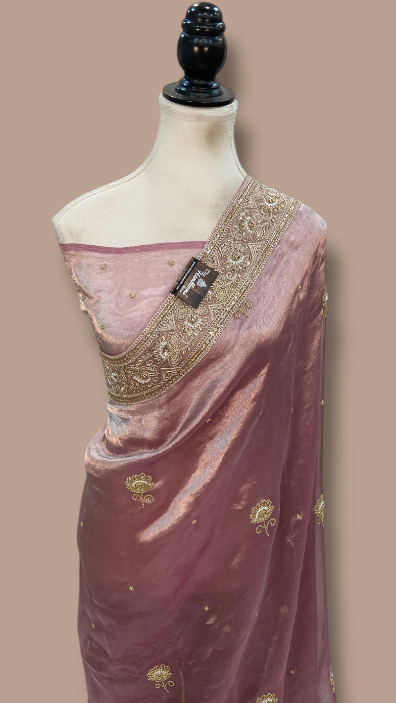 Pure Kora Tissue Handloom Banarasi Saree - Handwork